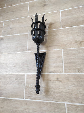 Hand Forged Wrought Iron Wall Sconce: Medieval Viking Torch Lantern