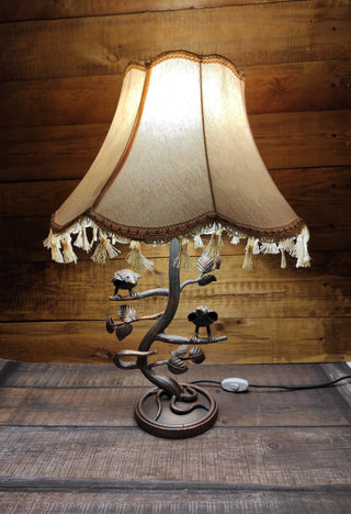 Handmade Forged Bird Table Lamp with Shade