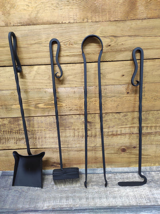 Forged fireplace tools set, fireplace poker, fireplace tongs, shovel, broom, floor stand, hand forged, fireplace gift