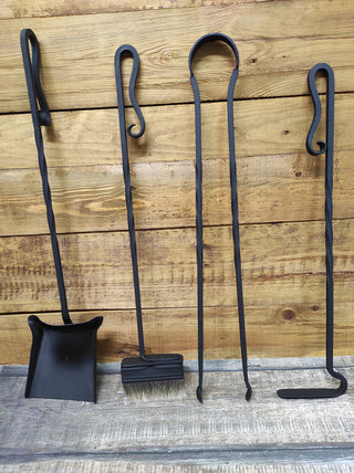 Forged fireplace tools set, fireplace poker, fireplace tongs, shovel, broom, floor stand, hand forged, fireplace gift