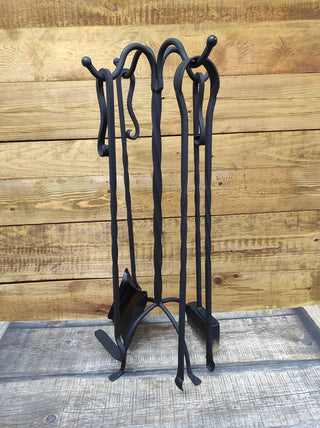 Forged fireplace tools set, fireplace poker, fireplace tongs, shovel, broom, floor stand, hand forged, fireplace gift