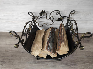 Handmade Wrought Iron Firewood Basket: Decorative Fireplace Log Holder