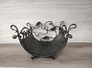 Handmade Wrought Iron Firewood Basket: Decorative Fireplace Log Holder