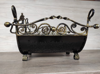 Handmade Wrought Iron Firewood Basket: Decorative Fireplace Log Holder