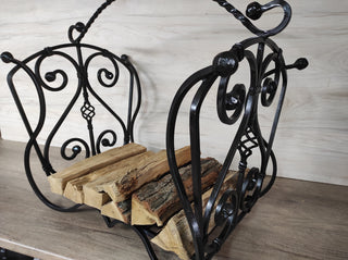 Hand Forged Firewood Basket: Decorative Fireplace Log Holder