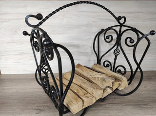 Hand Forged Firewood Basket: Decorative Fireplace Log Holder