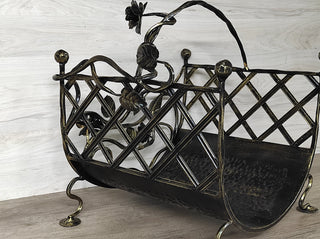 Handmade Wrought Iron Firewood Basket: Decorative Fireplace Storage