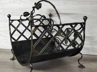 Handmade Wrought Iron Firewood Basket: Decorative Fireplace Storage