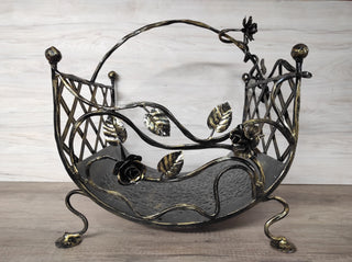 Handmade Wrought Iron Firewood Basket: Decorative Fireplace Storage