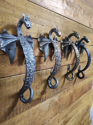 Dragon door handle, door handle, metal handle, hand forged handle, barn door handle, door decor, wrought hardware, metal forged handle