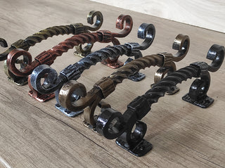 Hand Forged Twisted Metal Barn Door Handle: Rustic Medieval Decor