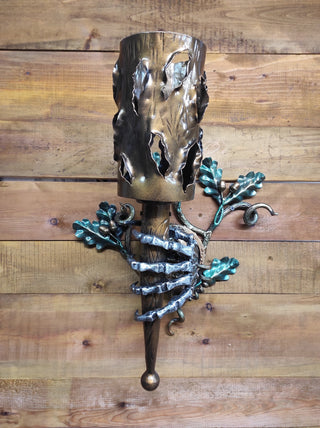Hand Forged Wrought Iron Wall Sconce: Medieval Viking Torch Lantern