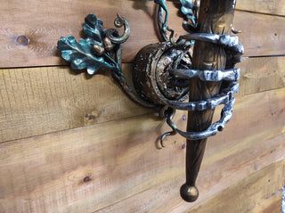 Hand Forged Wrought Iron Wall Sconce: Medieval Viking Torch Lantern