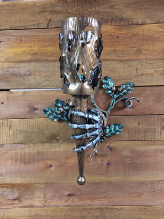 Hand Forged Wrought Iron Wall Sconce: Medieval Viking Torch Lantern