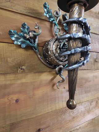 Hand Forged Wrought Iron Wall Sconce: Medieval Viking Torch Lantern