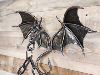 Hand Forged Dragon Wall Lamp: Medieval Viking Decor