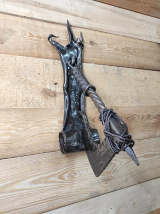 Hand Forged Iron Axe Door Knocker: Medieval Style Decor
