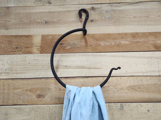 Handmade Wrought Iron "Snake" Towel Ring - Black Metal Towel Holder