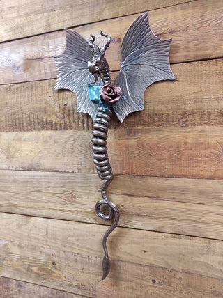 Dragon door handle, door handle, metal handle, hand forged handle, barn door handle, door decor, wrought hardware, metal forged handle