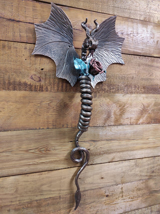 Hand Forged Dragon Door Handle: Wrought Iron Barn Door Decor