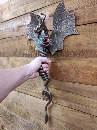 Dragon door handle, door handle, metal handle, hand forged handle, barn door handle, door decor, wrought hardware, metal forged handle