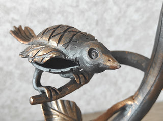 Handmade Forged Bird Table Lamp with Floral Shade