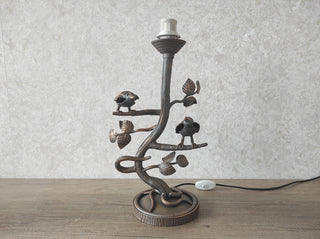 Handmade Forged Bird Table Lamp with Floral Shade