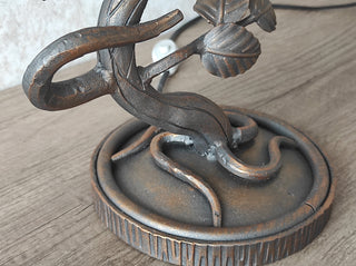 Handmade Forged Bird Table Lamp with Floral Shade