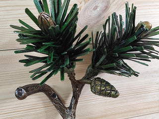 Hand Forged Pine Branch Door Handle: Rustic Metal Barn Door Pull