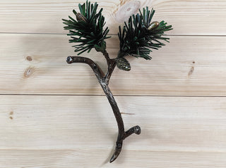 Hand Forged Pine Branch Door Handle: Rustic Metal Barn Door Pull
