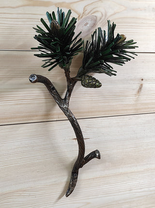 Hand Forged Pine Branch Door Handle: Rustic Metal Barn Door Pull
