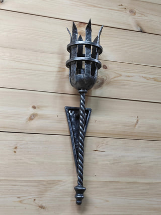 Hand Forged Wrought Iron Wall Sconce: Viking Medieval Torch