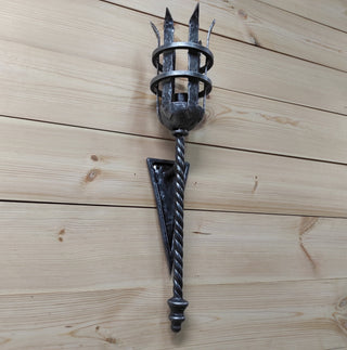Hand Forged Wrought Iron Wall Sconce: Viking Medieval Torch
