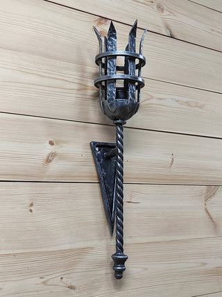 Hand Forged Wrought Iron Wall Sconce: Viking Medieval Torch