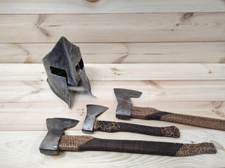 Handmade Spartan Helmet Axe Holder: Metal Axe Stand