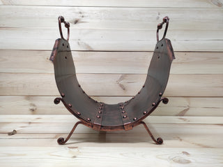 Handmade Wrought Iron Firewood Basket: Rustic Fireplace Log Holder
