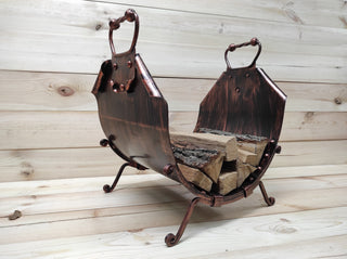 Handmade Wrought Iron Firewood Basket: Rustic Fireplace Log Holder