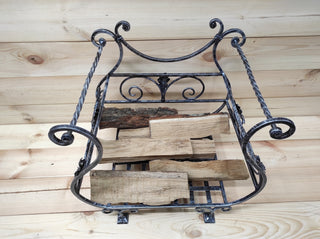 Handmade Wrought Iron Firewood Basket: Decorative Fireplace Log Holder