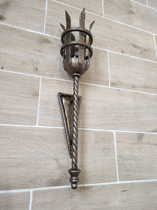 Hand Forged Wrought Iron Wall Sconce: Medieval Viking Torch Lantern