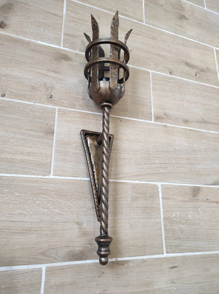 Hand Forged Medieval Wall Sconce: Viking Torch Lantern