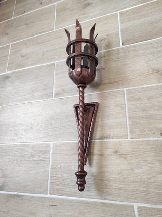 Hand Forged Wrought Iron Wall Sconce: Medieval Viking Torch Lantern