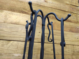 Forged fireplace tools set, fireplace poker, fireplace tongs, shovel, broom, floor stand, hand forged, fireplace gift