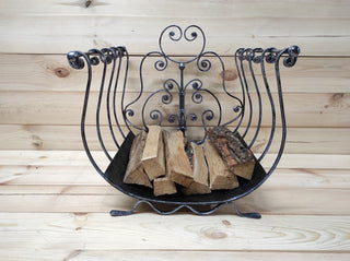 Handmade Wrought Iron Log Holder: Decorative Firewood Basket