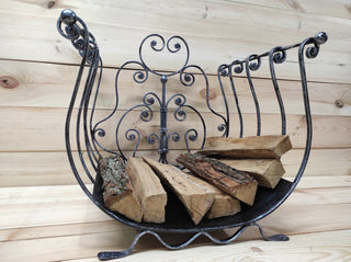 Handmade Wrought Iron Log Holder: Decorative Firewood Basket