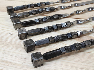Hand Forged Stainless Steel Skewers with Dice Handles - Set of 6