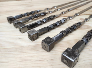Hand Forged Stainless Steel Skewers with Dice Handles - Set of 6