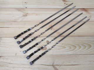 Hand Forged Stainless Steel Skewers with Dice Handles - Set of 6