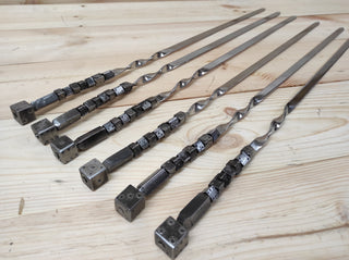 Hand Forged Stainless Steel Skewers with Dice Handles - Set of 6