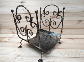 Hand Forged Wrought Iron Firewood Basket - Custom Color Log Holder