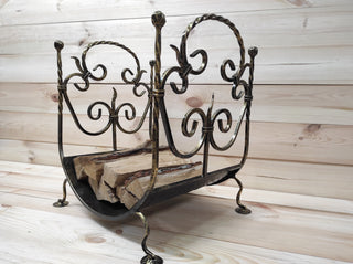 Hand Forged Wrought Iron Firewood Basket - Custom Color Log Holder